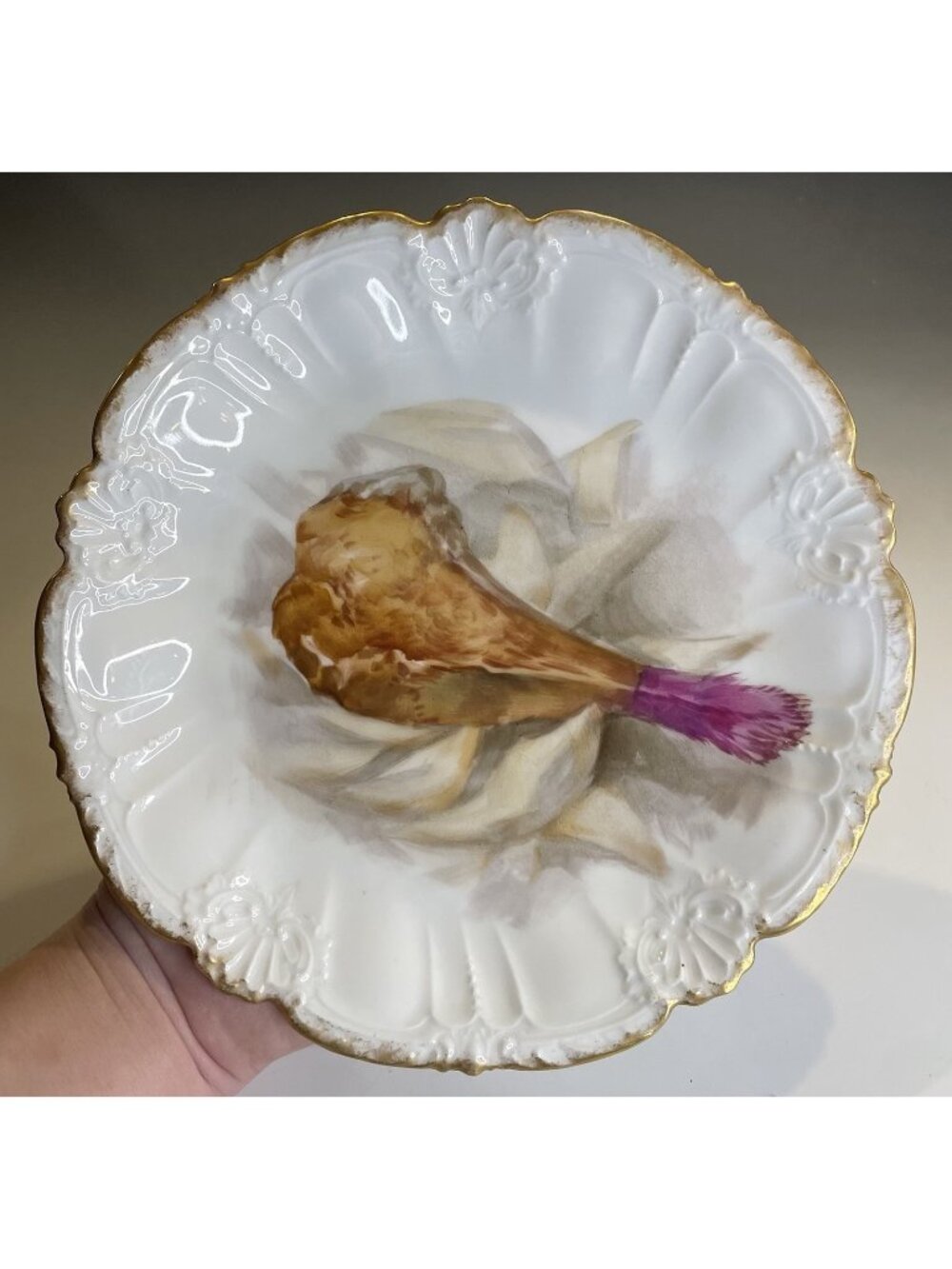 Antique French Limoges Porcelain Dinner Plate Lamb Chop Entree Cabinet Victorian